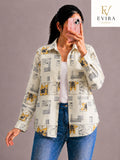 EVIRAONLINE Golden Bloom Geometric Print Cotton Shirt for Women (RJ-1010)