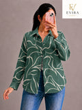 EVIRAONLINE Sage Abstract Leaf Print Cotton Shirt for Women (RJ-1011)