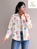 EVIRAONLINE Premium White Floral Print Cotton Shirt for Women (RJ-1001)