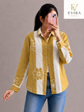 EVIRAONLINE Mustard Bloom Stripe Print Cotton Shirt for Women (RJ-1005)