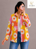 EVIRAONLINE Daisy Pop Patchwork Print Cotton Shirt for Women (RJ-1007)