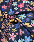 Floral Symphony on Navy Base Digital Print Cotton Fabric – Multicolor Floral Design (RJ-2008)