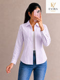 EVIRA Women’s Lavender Striped Formal Shirt | Full Sleeve Slim Fit Western Wear Top (RJ-1020)