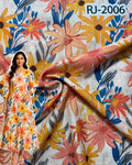 Peach & Gold Floral Symphony Digital Print Cotton Fabric – Multicolor Floral Design (RJ-2006)