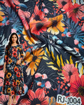 Sunset Petal Symphony Digital Print Cotton Fabric – Multicolor Floral Design (RJ-2004)